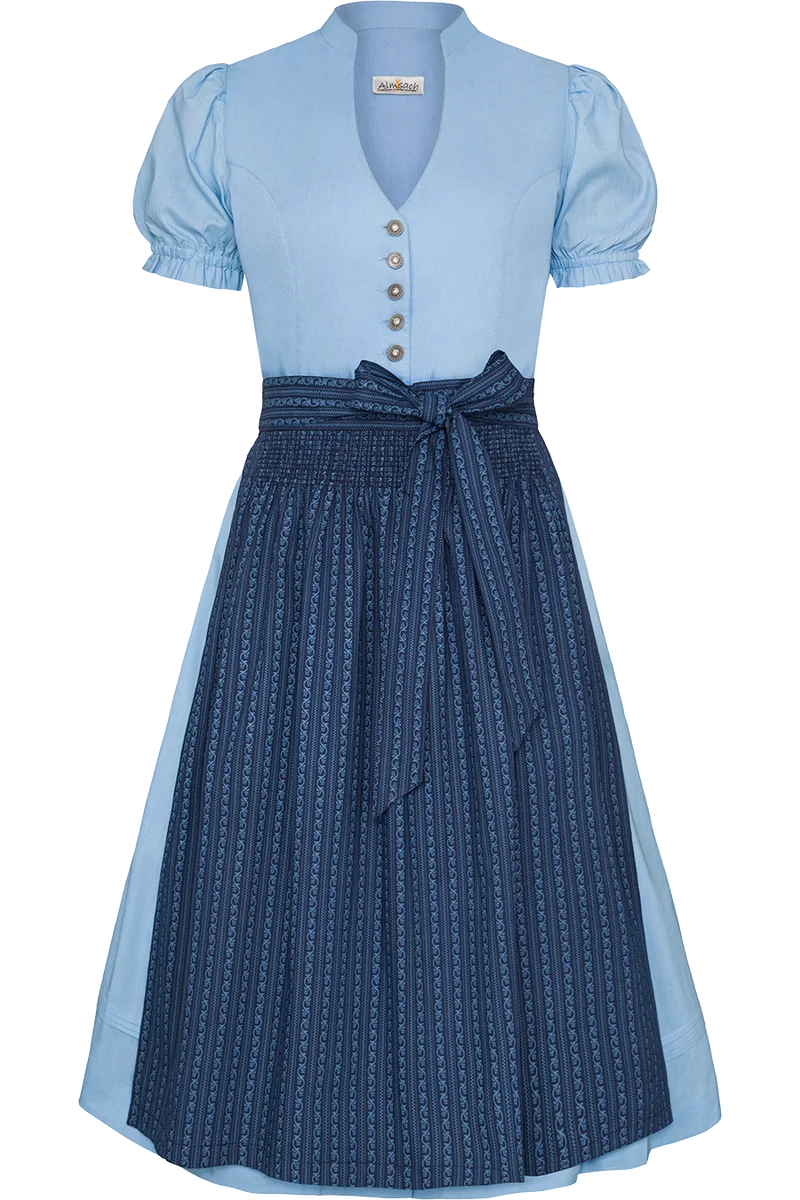 Midi-Trachtenkleid mit Schürze und Gürtel - dunkelblau