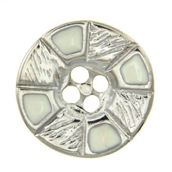 Metallknopf Blumenmotiv Silber-Weiß – Trachtenknopf MK-218S