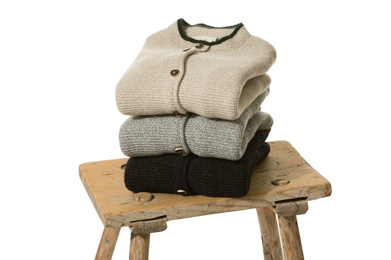 STRICKJACKE PETER MIT STEHKRAGEN BEIGE/TANNENGRÜN