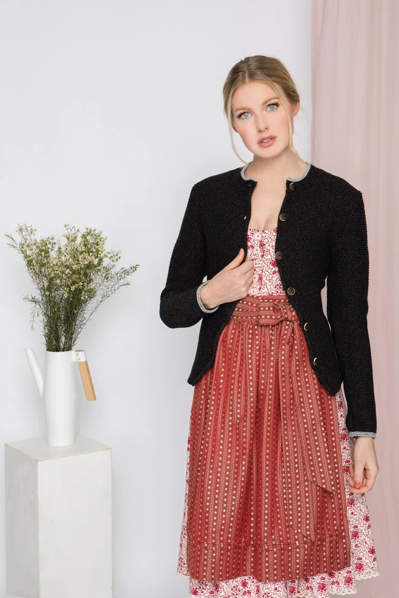 STRICKJACKE HEIDI MIT STEHKRAGEN ANTHRAZIT/GRAU