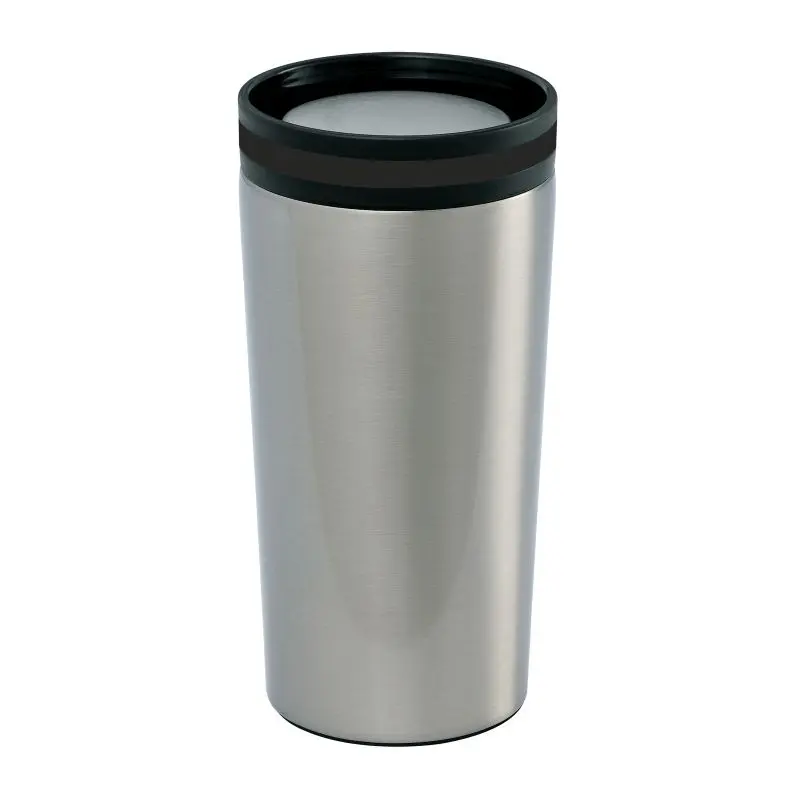 DRINQEO Thermobecher – stilvoller zweifarbiger Isolierbecher in Silber und Schwarz