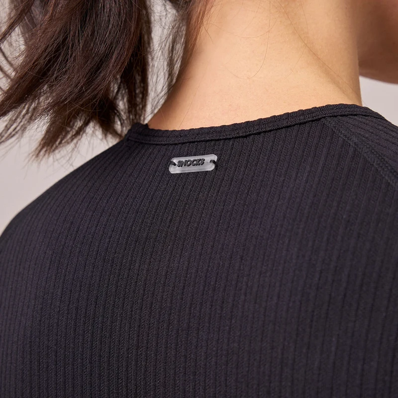 Geripptes Sportshirt langarm Damen | Schwarz