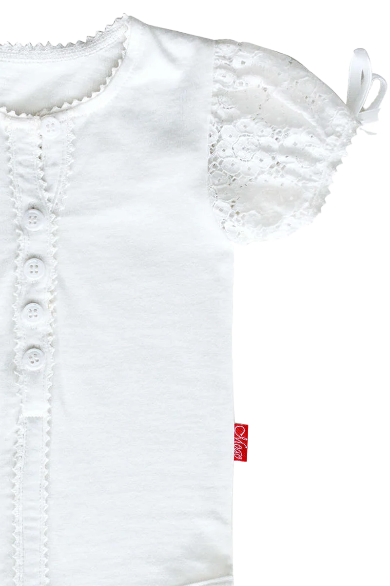 Mädchen Baby Body weiß mit Spitzenpuffärmel
