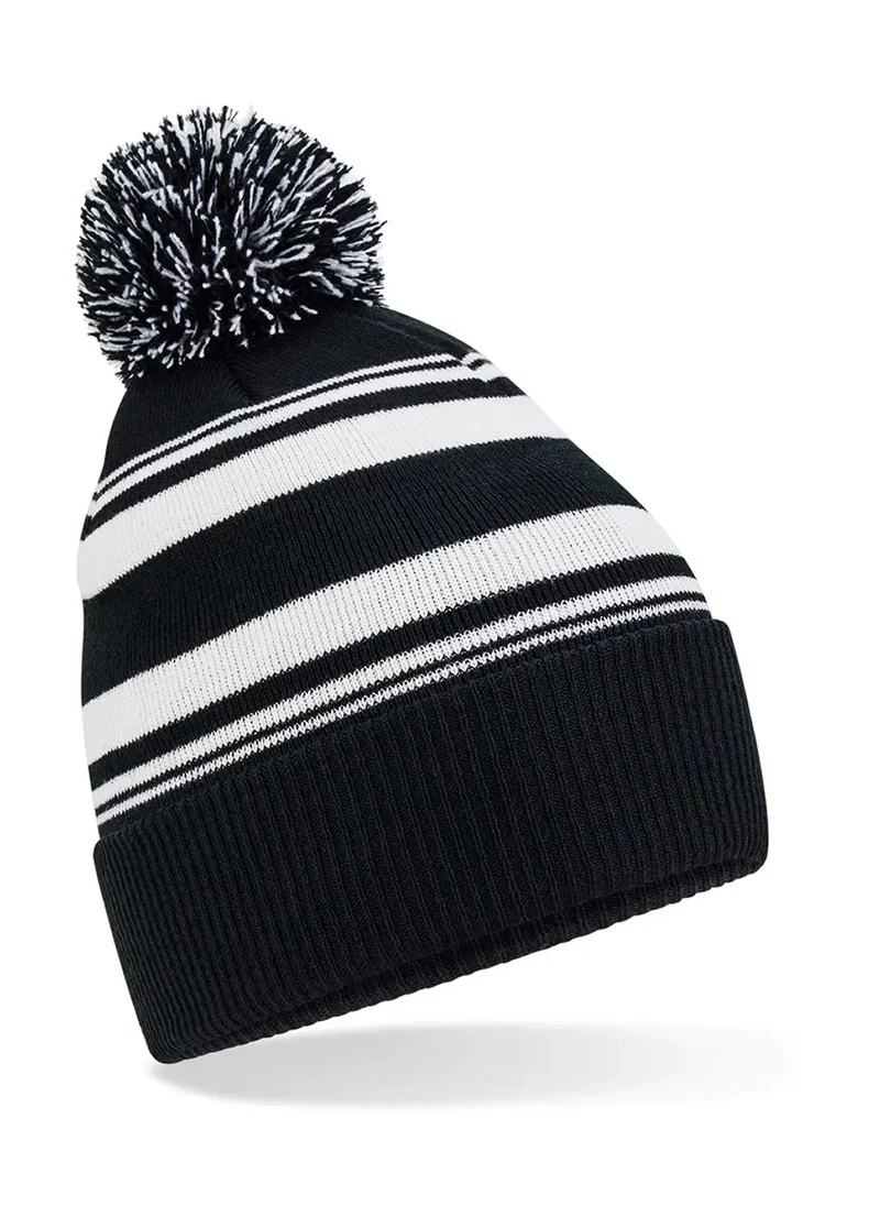 Gestreifte Fan-Mütze mit Pompon