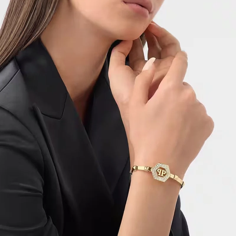 Philipp Plein Damen Armband Armreif LADY LEGACY Goldfarben, Weiß PJREA12BU