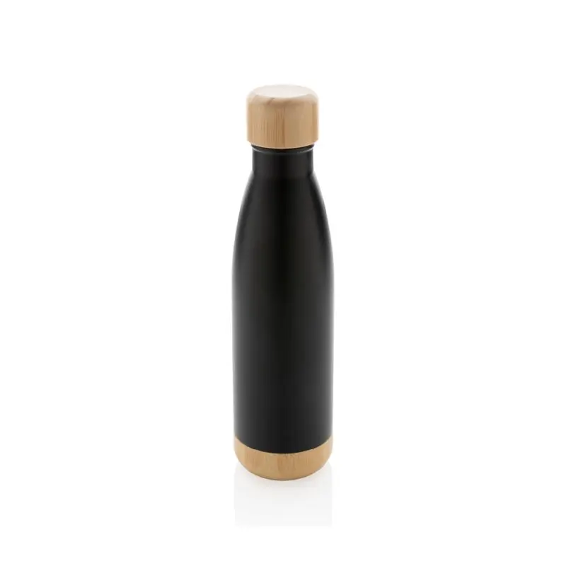 Schwarz Vakuum Edelstahlflasche mit Bambus, 500ml umweltfreundlich