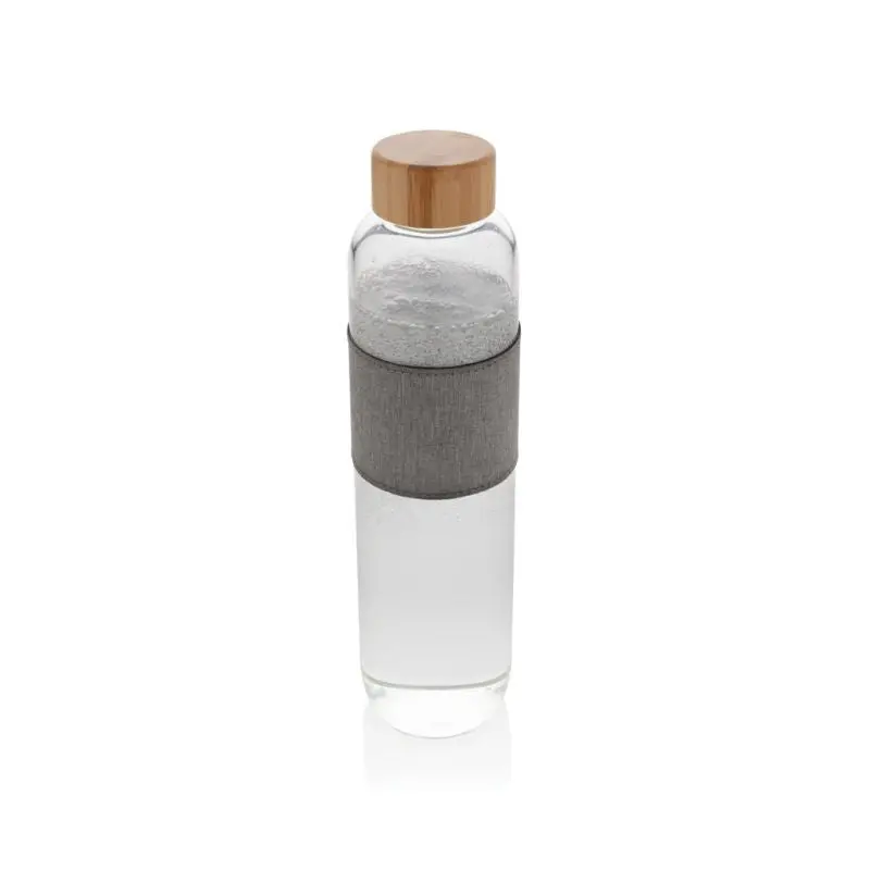 Impact Borosilikat-Glasflasche 500 ml, Transparent-Grau mit Bambusdeckel