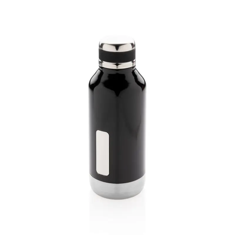 Schwarze Vakuumflasche mit Logoplatte, 500ml, Auslaufsicher