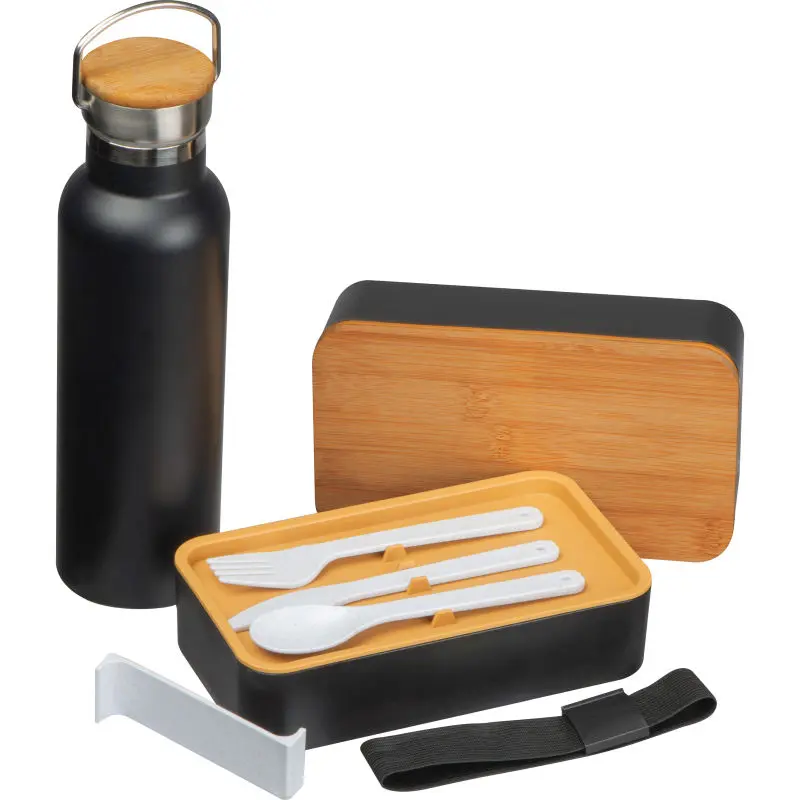 Black Lunchbox and Water Bottle Set - Compact, Stylish, Convenient Meal and Hydration Kit