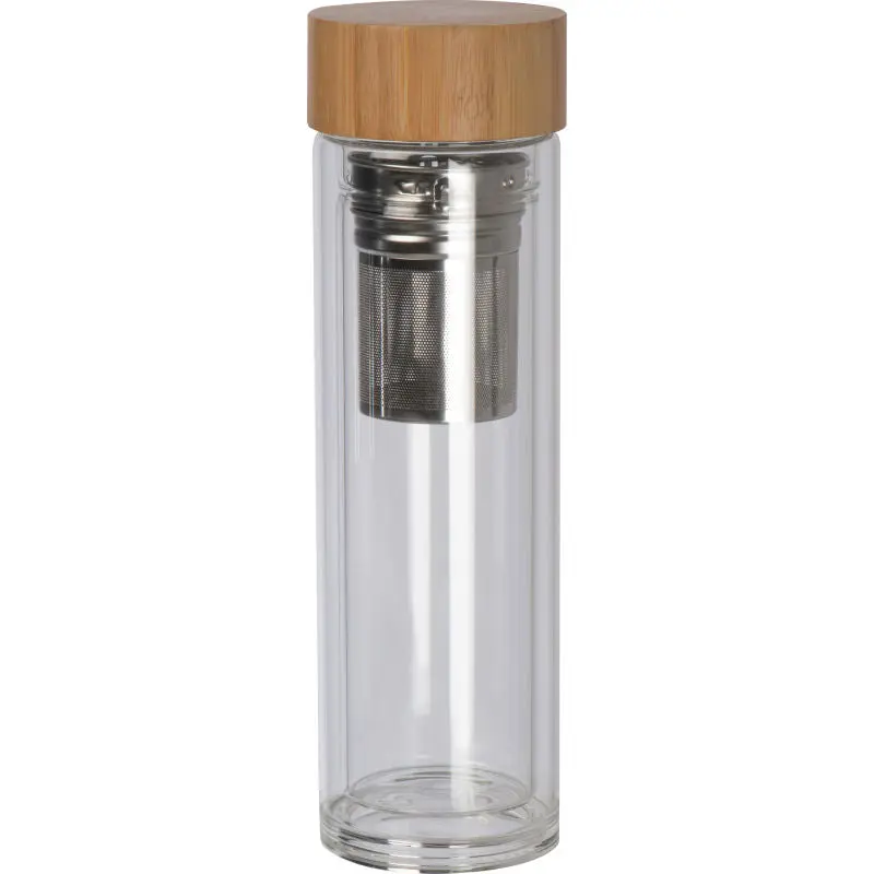Borosilikat Teeglasflasche mit Sieb, 420ml, Kristallklar