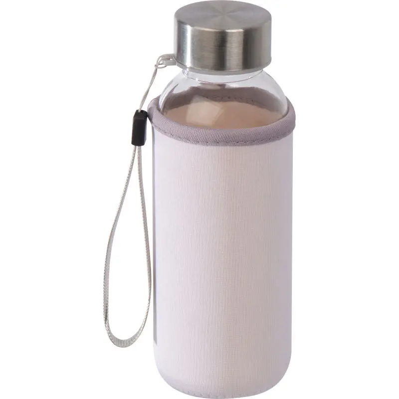 Glas-Trinkflasche mit Schutz-Neoprenüberzug, 300ml, Reinweiß