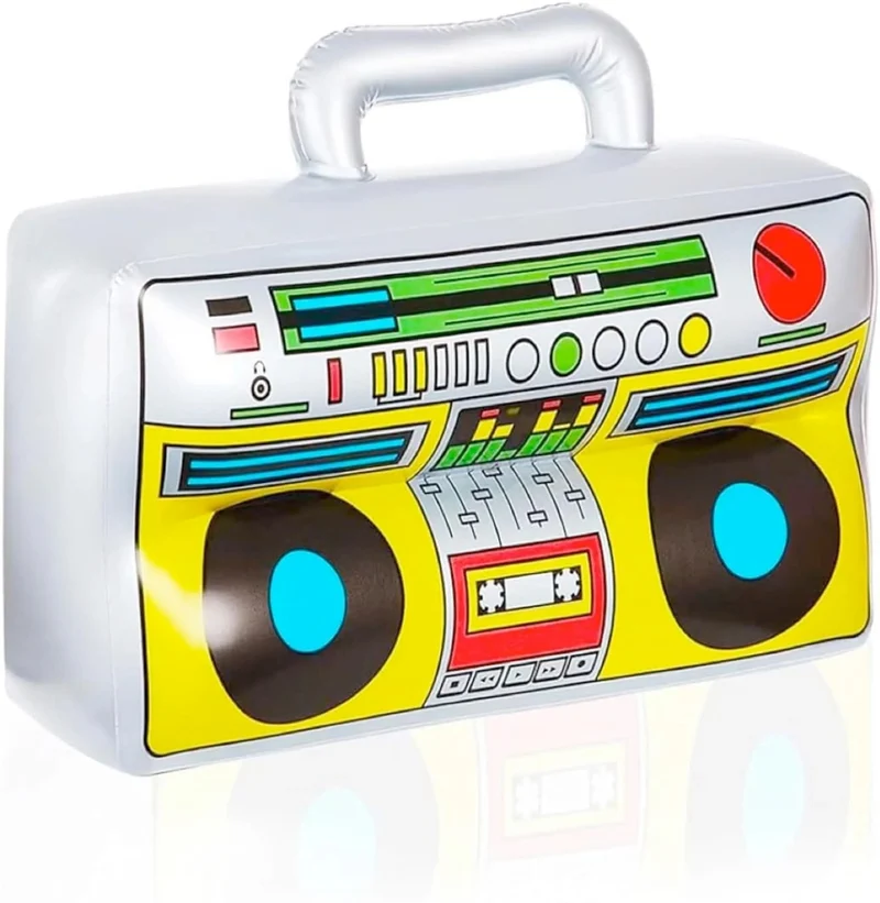 Aufblasbarer Retro Ghettoblaster ca 45 x 42 cm Hip Hop Radio Walkman 80er 90er Outfit Party Accessoires Kostüm Fasching Karneval Bad Taste Assi