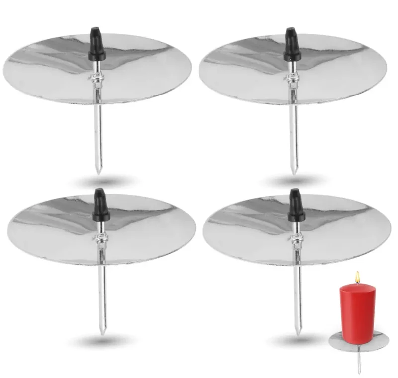 4X Kerzenhalter Silber Kerzenteller Adventskranzstecker Kerzenstecker für Adventskranz Weihnachten Adventskranzhalter mit Dorn (4X Silber)