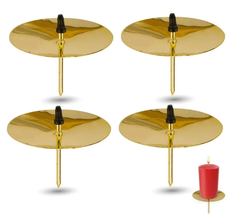 4X Kerzenhalter Kerzenteller Adventskranzstecker 6 cm Kerzenstecker für Adventskranz Weihnachten Adventskranzhalter mit Dorn ( 4X Gold)