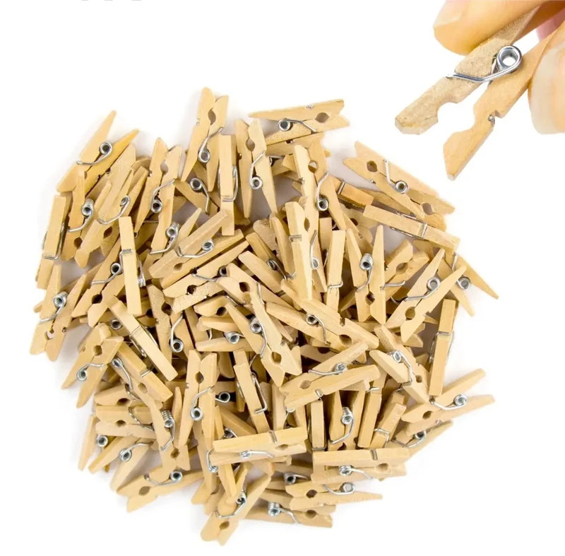 100x Miniklammern - Größe 25 mm Mini Klammer Wäscheklammern Holzklammer aus echten Holz