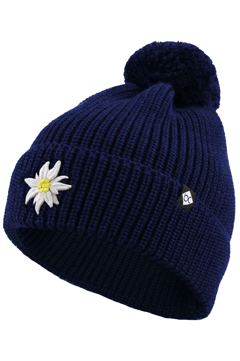 Unisex Bommelmütze mit Edelweiß-Stickerei
