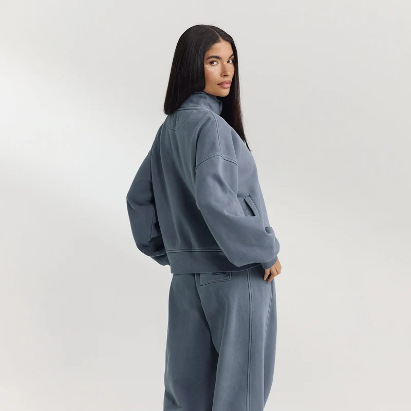 Pullover mit Reißverschluss - Gewaschenes Blau