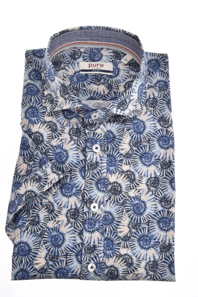 Hatico PURE- Casual Hemd Halbarm, druck mittelblau - 100061472
