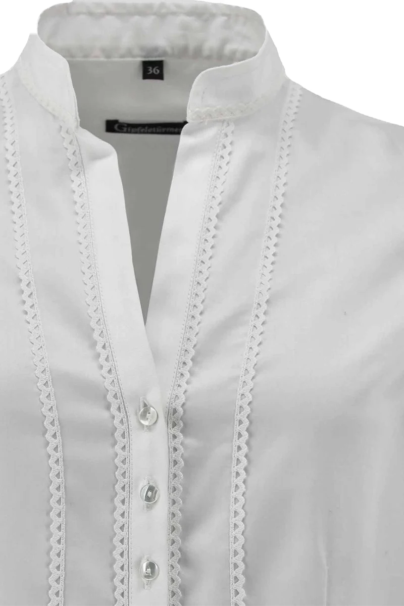 Trachtenbluse Langarm mit Spitzenborte