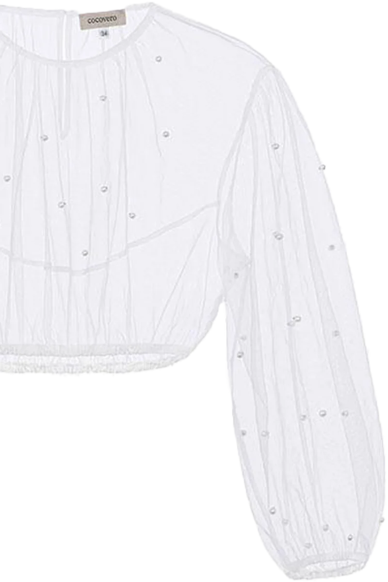 Dirndlbluse aus transparentem Tüll mit Perlen