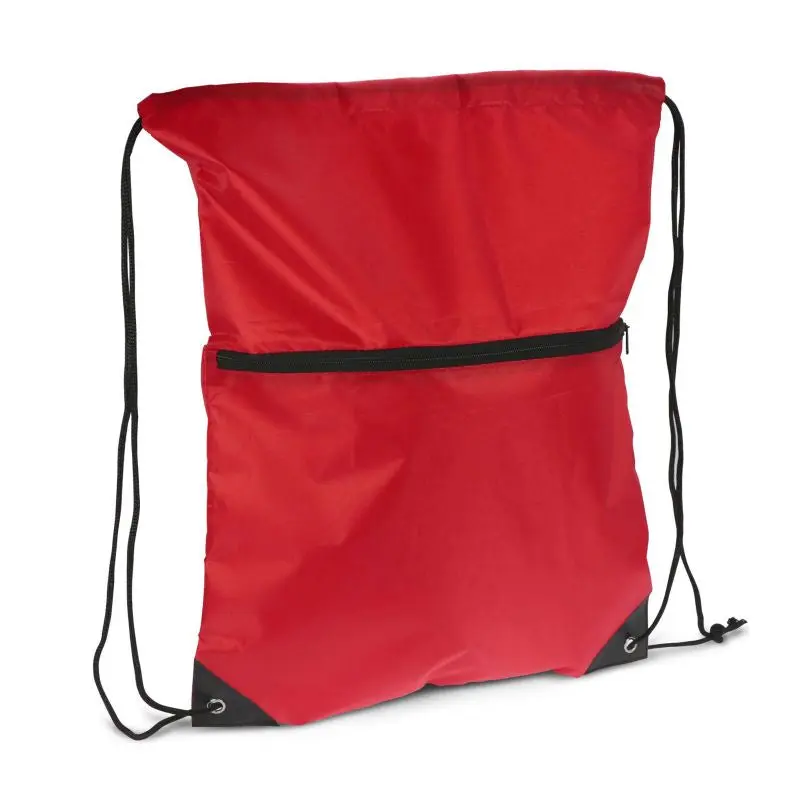 Kordelzugtasche 210T R-PET mit Reißverschluss - rot, praktisch und umweltfreundlich