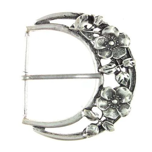 Gürtelschnalle Blütendesign Silberfarben 50 mm – Metallschnalle TS-23