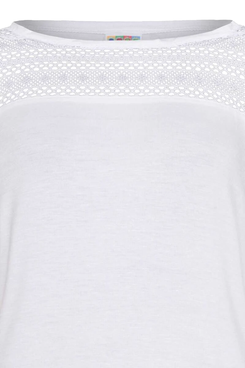 Damen Trachtenshirt mit Spitze und Lochmuster - weiß