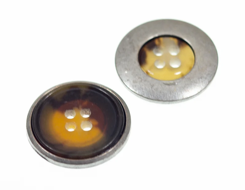 Hornimitatknopf Silberfarben-Braun 4-Loch-Knopf – Blazer- und Sakkoknopf HI-76