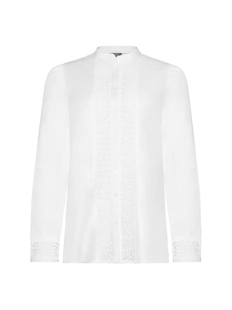 Stehkragenbluse mit Spitzeneinsatz