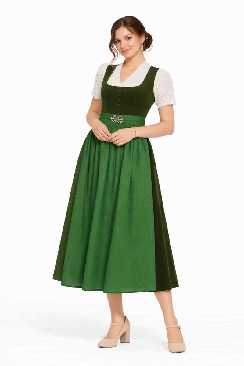 Cord-Dirndl mit Druckschürze