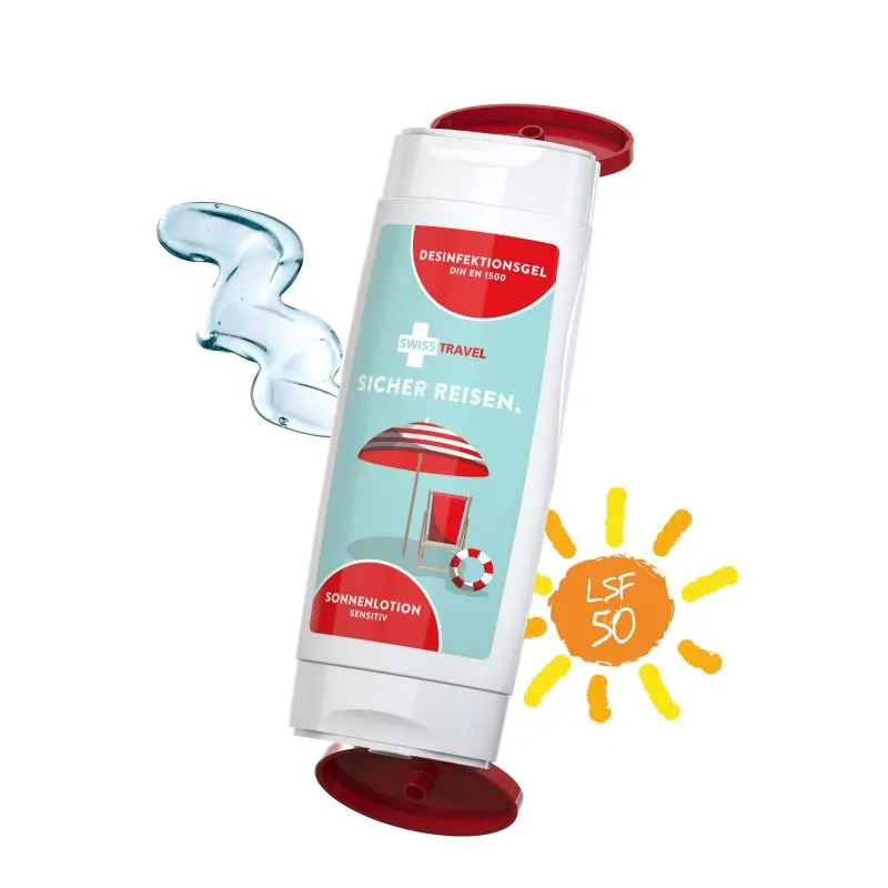 DuoPack Reisehygiene: Sonnenmilch LSF 50 Sensitiv & Desinfektionsgel