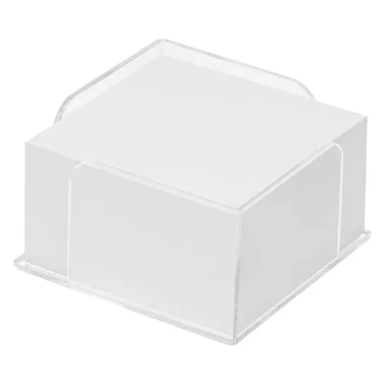 Omega Zettelbox in Glasklar mit Weißem Papier – Moderner Schreibtisch-Organizer