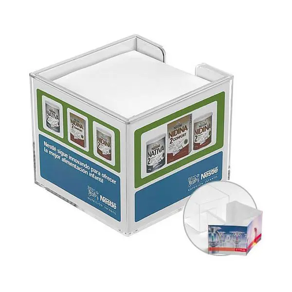Doppelwandige Zettelbox mit Papier, Glasklar – Perfekt für jeden Schreibtisch