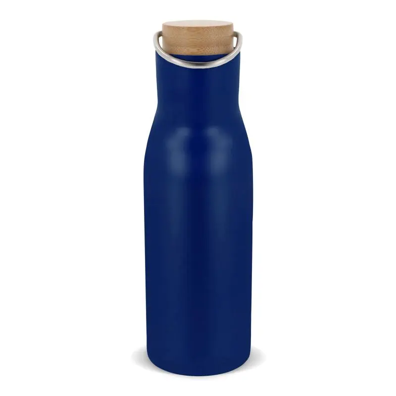 Dunkelblaue 500ml Isolierflasche mit Bambusdeckel, umweltfreundlich