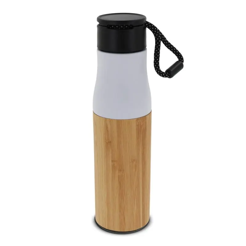 Weiß-Bambus 500ml Isolierflasche mit Trageschlaufe, öko-freundlich