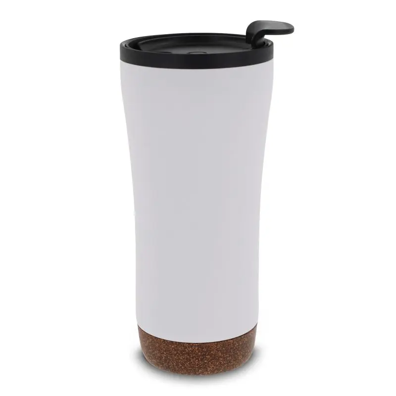 Weißer Doppelwandiger Becher 480ml mit Korkboden: Stilvoll & Funktional