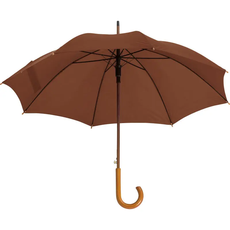 XL Automatikschirm Nancy Braun Großer Holzgriff Windfest & Stabil Eleganter Regenschirm