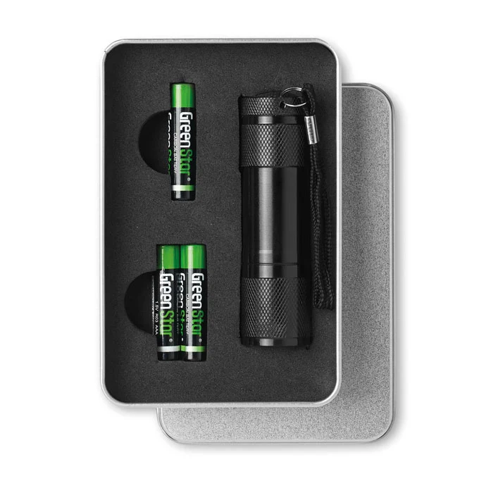 LED-Taschenlampe in Blechdose
