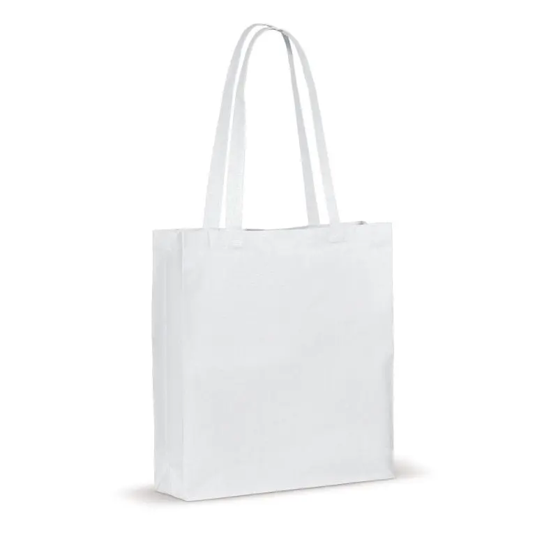 Weiße Baumwoll-Einkaufstasche mit Bodenfalte, OEKO-TEX 140 g/m²