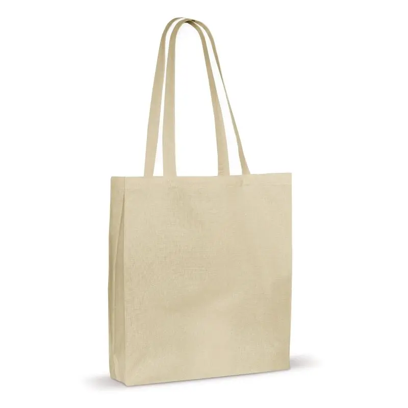 Ecru Baumwoll-Einkaufstasche mit Bodenfalte, OEKO-TEX 140 g/m²