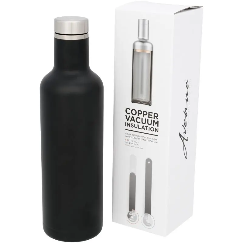 Pinto 750 ml Kupfer-Vakuum Isolierflasche - Schwarz - Doppelwandige Edelstahl Thermoflasche