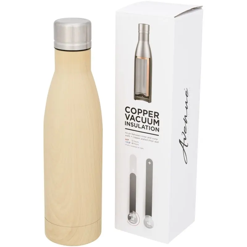 Vasa Kupfer-Vakuum Isolierflasche in Holzoptik, 500 ml – Elegante braune Thermoflasche