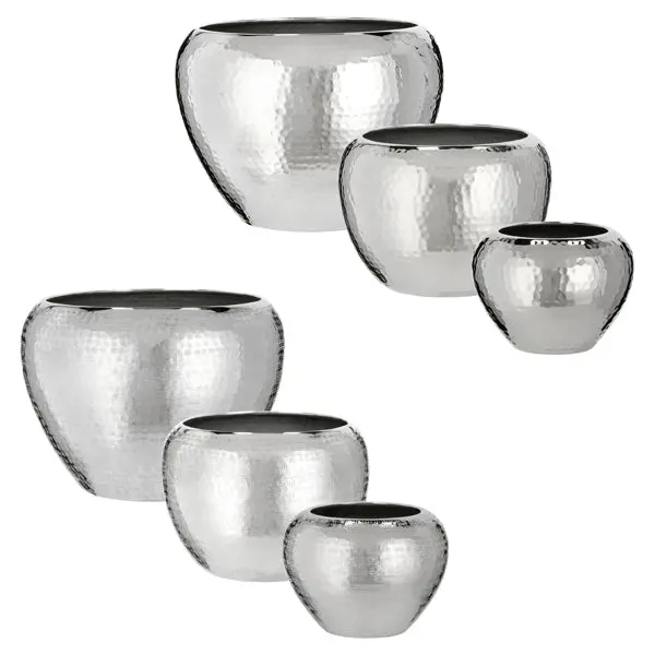 3er Set konische Übertöpfe in Silber, 2 Designs – Stilvolle Pflanzendeko