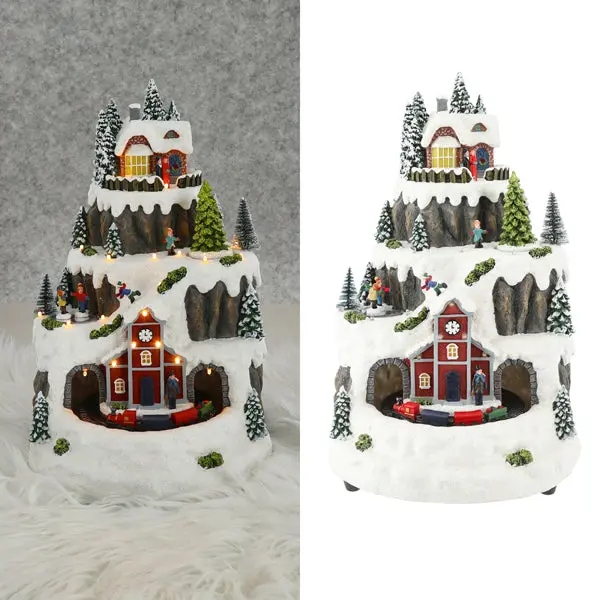 Musikalisches LED-Bergwinterlandschaft, Stimmungsvolle Feiertagsdeko, 26x34cm