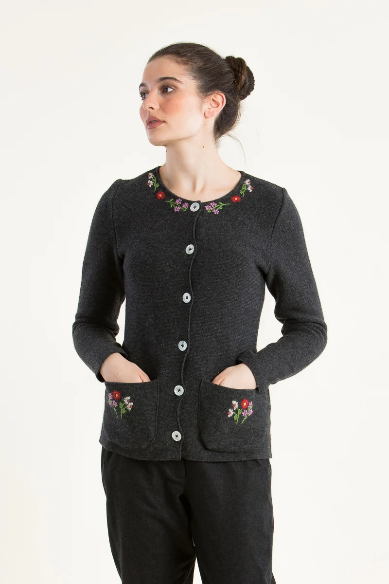 Heidi Bestickter Strickjanker Anthrazit