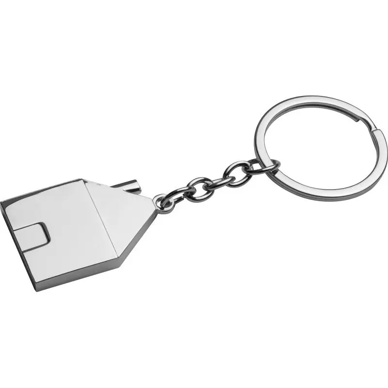 Schlüsselanhänger in Hausform - Metallisch Silbergrau, Robust