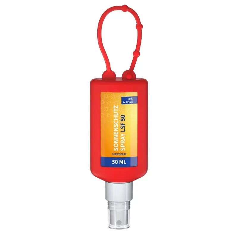Rotes Sonnenschutzspray 50 ml, LSF 30, stylisches Design