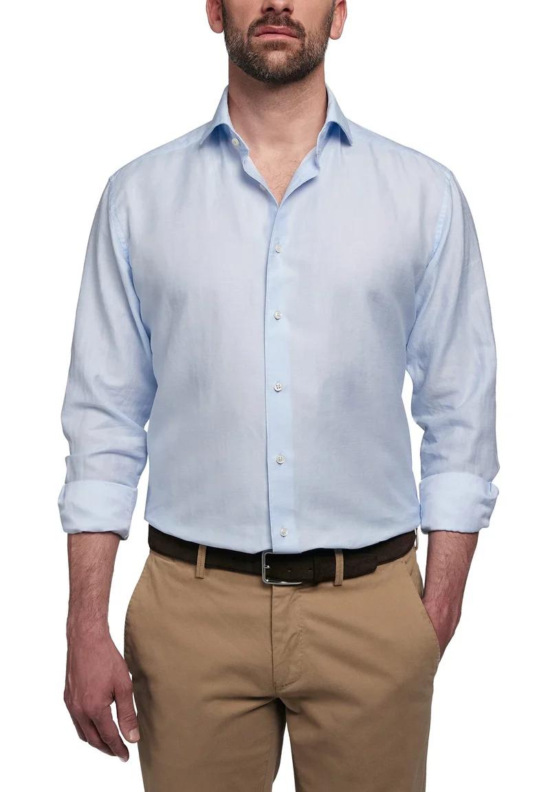 eterna Langarm Hemd Modern Fit Leinen Hellblau