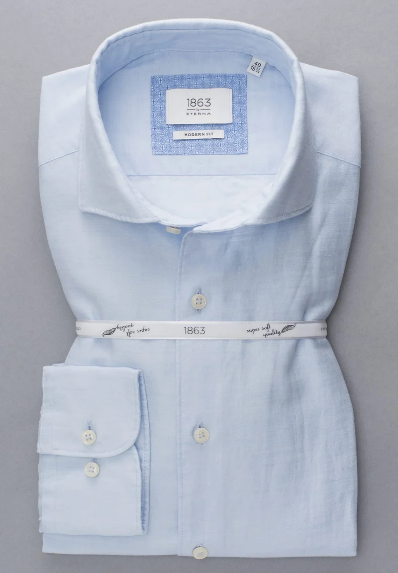 eterna Langarm Hemd Modern Fit Leinen Hellblau