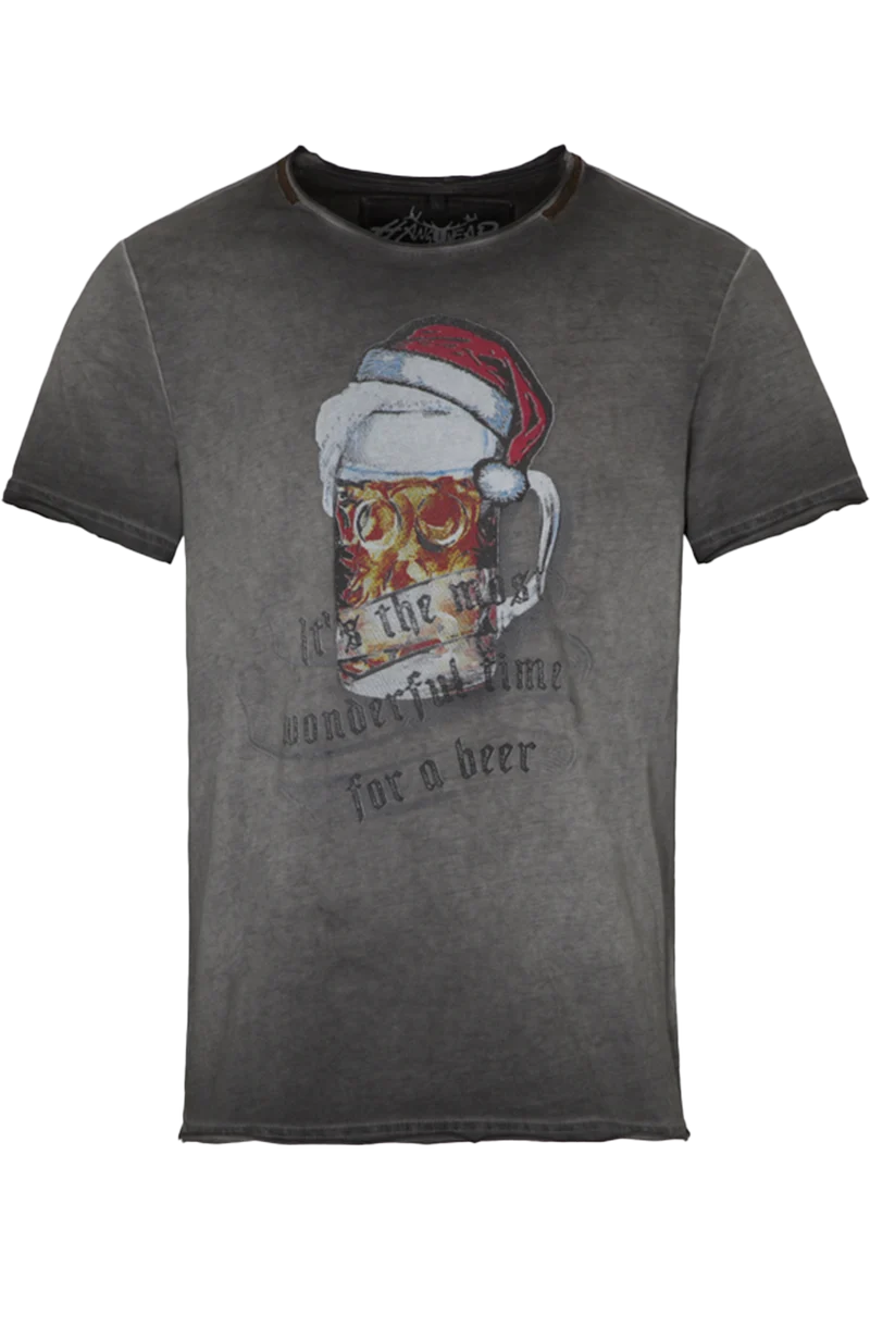 Damen T-Shirt Biermotiv mit Weihnachtsmütze